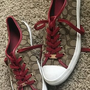 Brown And Red Coach Sneakers👟